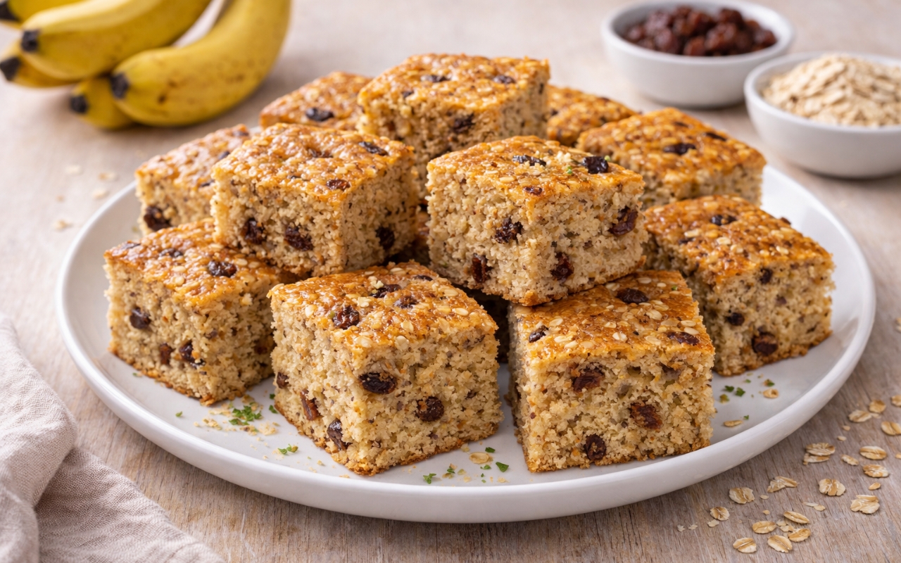 Bolo Fit de Banana com Aveia e Uva-Passa